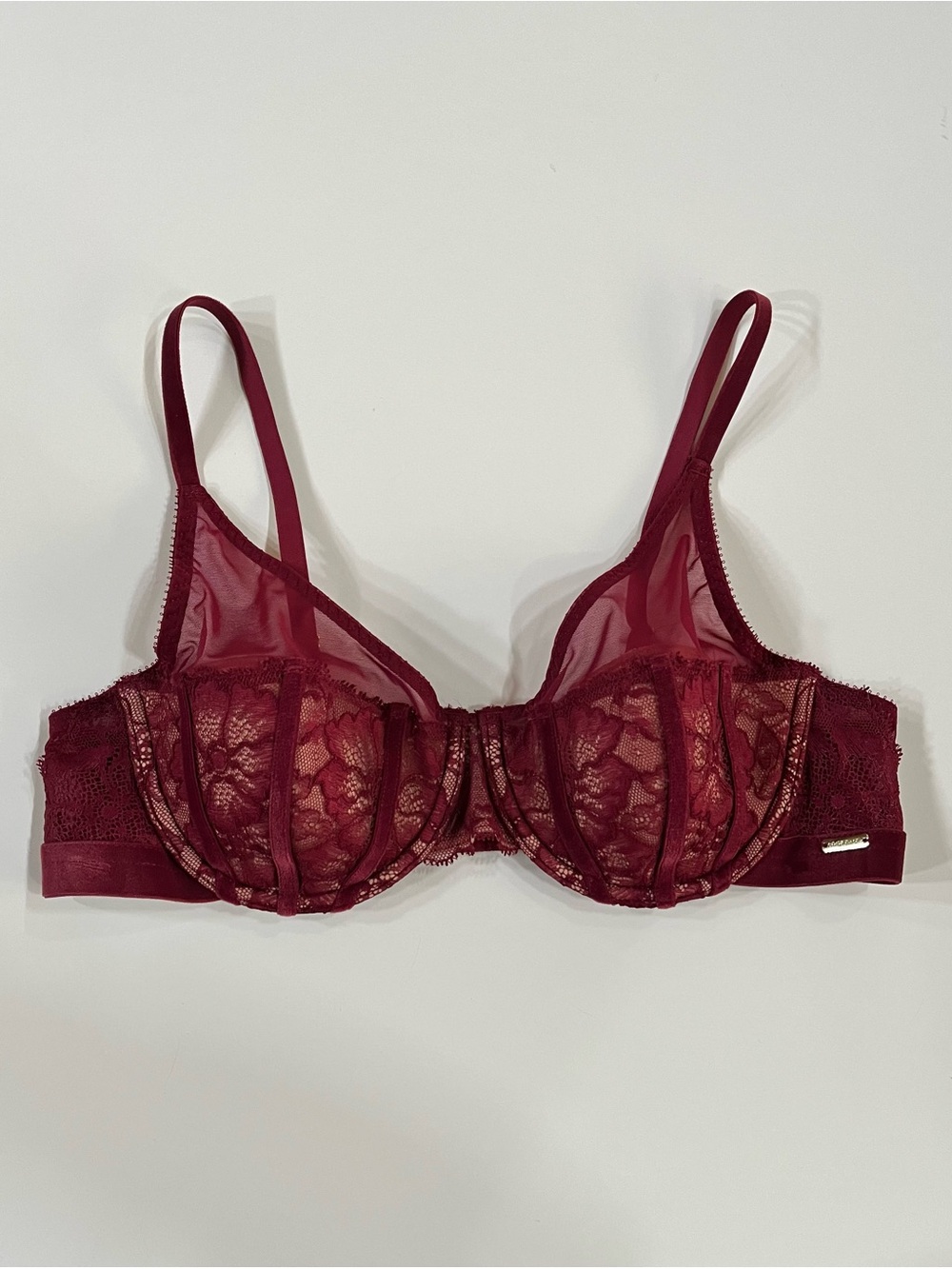 NWOT Adore Me Catierra Sheer Lace Lightly Lined Bra Burgundy, size 36A